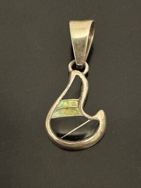 Navajo Sterling Silver Inlay Pendant - Edwin Begay - Onyx Abalone - Signed